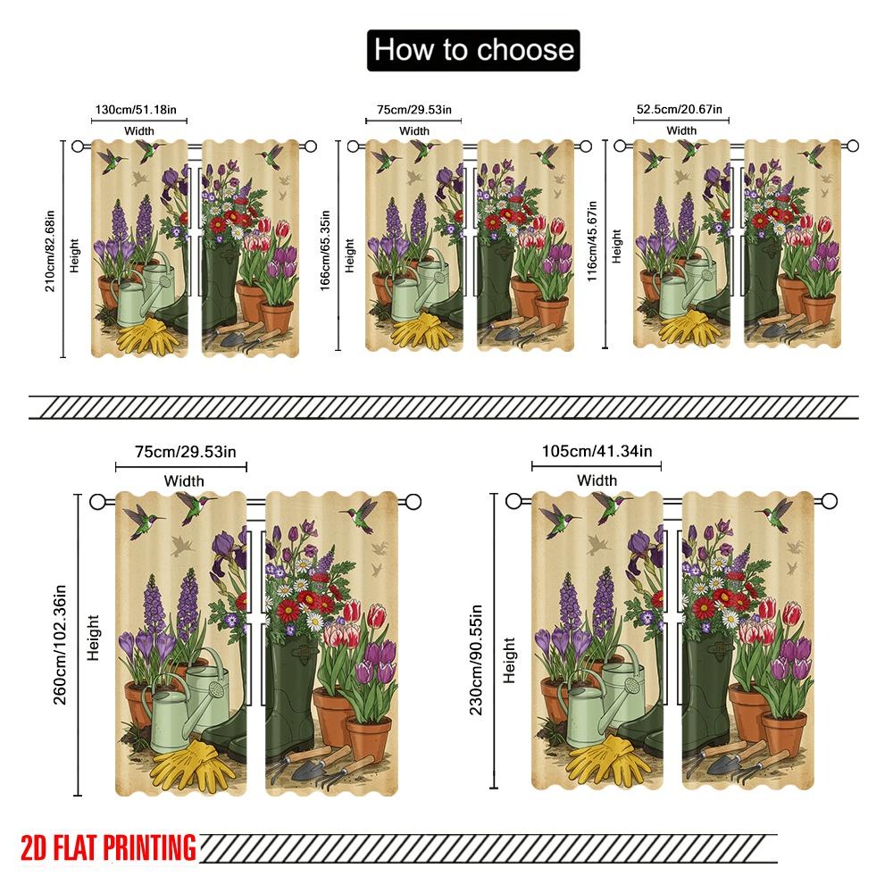2 Stück 2D Flachdruck Vorhang Vögel Blumen Stiefel Garten Polyester Ohne Strom Geburtstagsfeier für Feiertag Familie