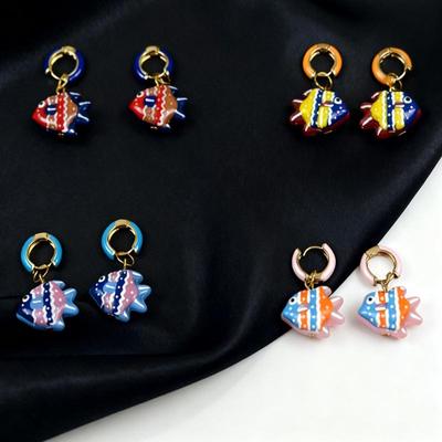 Colorful Cartoon Fish Glass Pendant Earrings - Cute & Unique Charm