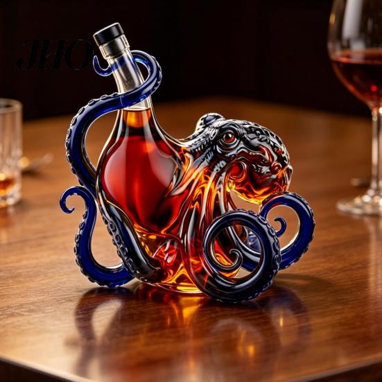 Nautical Wine Decor Octopus-Shaped Glass Decanter, 3D Artistic Borosilicate Bottle for Whiskey Soda, Octopus 350ml Decorative Liquid Bottle,
