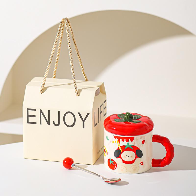 Persimmon Ruyi Ceramic Mug Cute Water Cup High Precision Birthday Gift Cup with Lid Coffee Cup Breakfast Cup