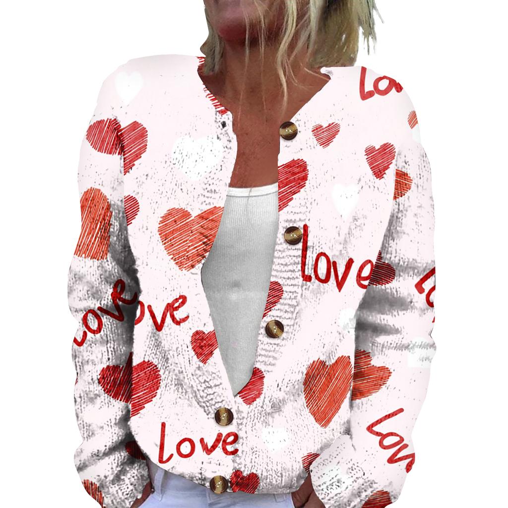 Women's Fashion Printed Long-Sleeved Knit Cardigan Button-Down Jacket