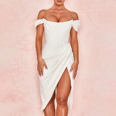 Plus size drapeado cetim espartilho vestidos bodycon festa noite clube fora do ombro vestido elegante sem costas aniversário