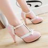 Fashion Women's T Strap High Heels Round Toe Heel Pumps Women Platform Pumps Bow Party Wedding Shoes Chaussures De Femme Size 33-48