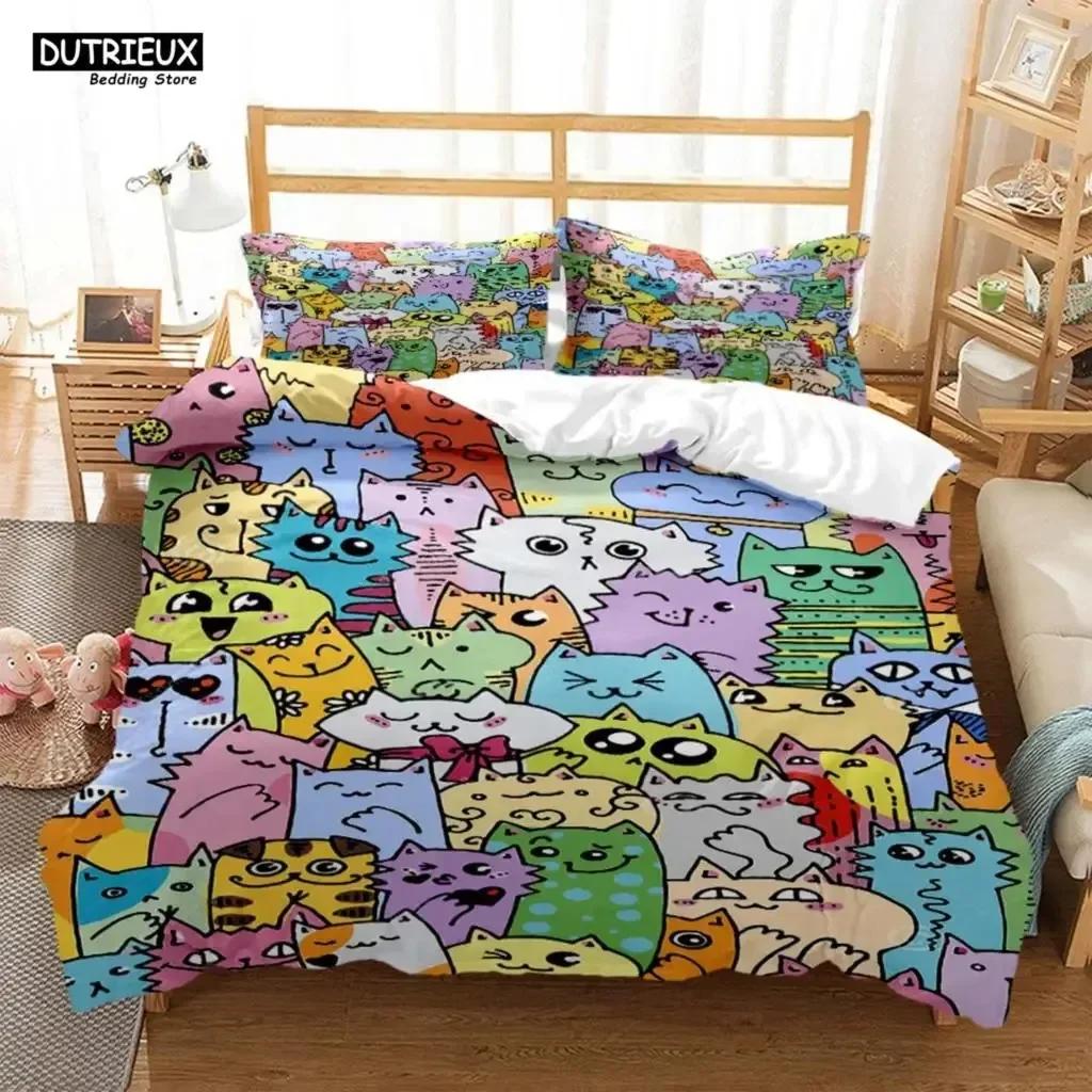Cute Cat Bedding Set 3D Printed Suitable For Bedroom Duvet Cover Set With Pillowcases Kids Home Textile