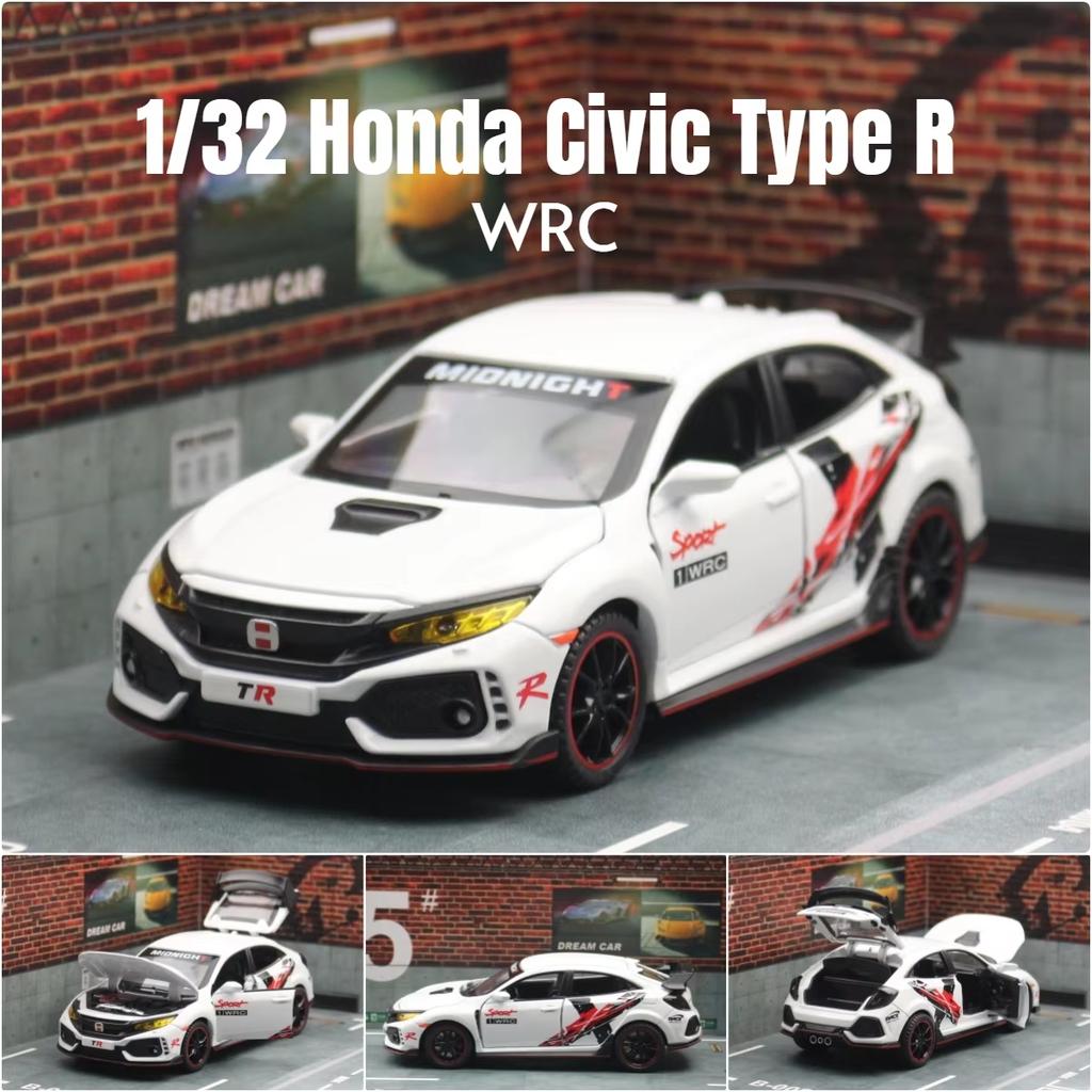 QLN2 1/32 Honda Civic Type R Toy Car For Children Diecast Miniature Model Pull Back Doors Openable Sound Light Collection Gift Boys