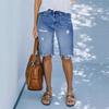 Damen Jeans Bermuda Shorts Mittelhoch Gerader Schnitt Leichte Dehnung Used Look Ripped Street Casual Sommer Täglich Knielang Jean Shorts