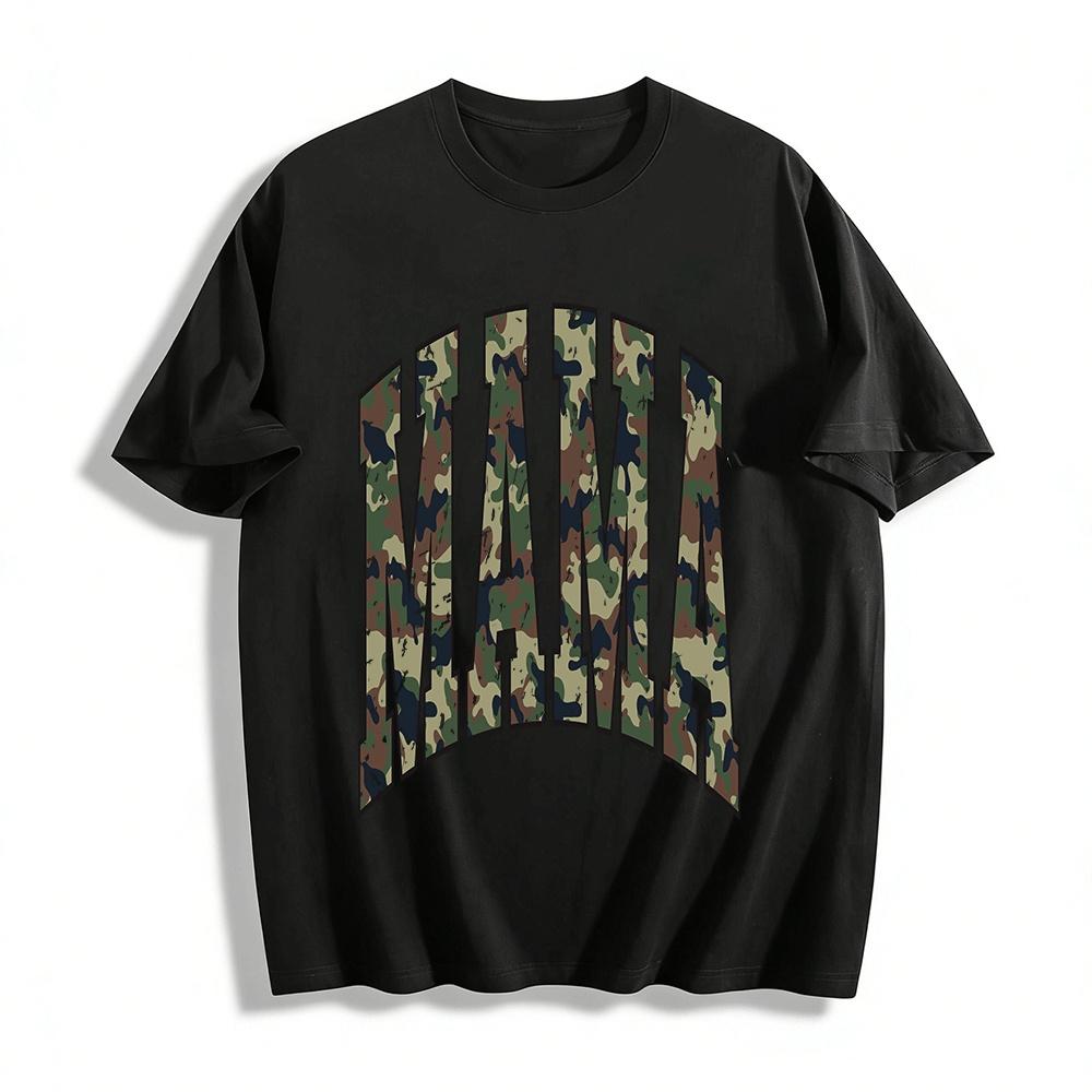 

Vintage Camo MAMA Print Casual Crew Neck Tshirt Women s Versatile Top Pure cotton T-shirt XXS