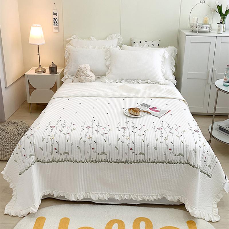 Korean Style Embroidered Quilt, Comforter Blanket, Single, Double Bed Cover, Quilted Bedspread Sheet, Pillowcase, Queen, King, S