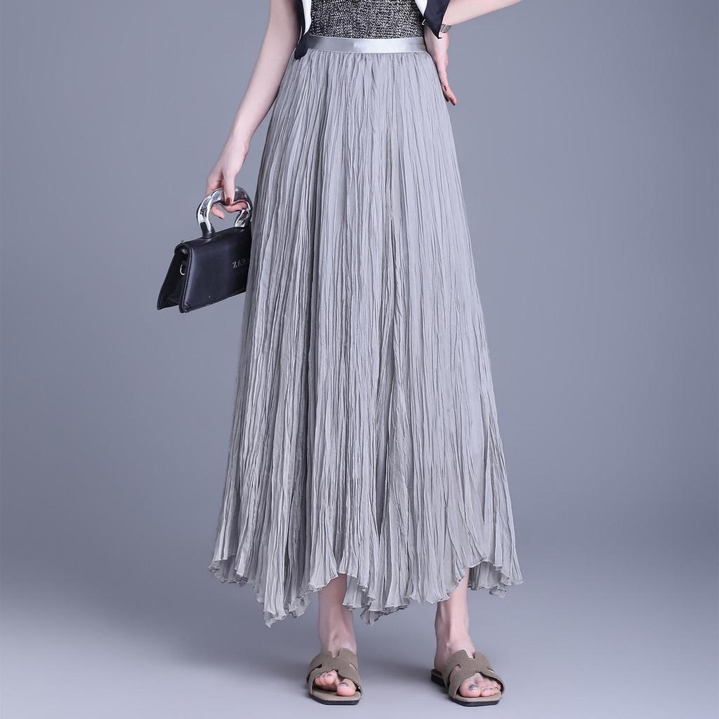 Elegant Mesh Draped Midi Skirt - Spring 2026 Collection: Irregular Hem & Pleated Design