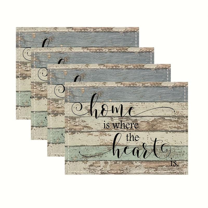 VIKAMAVintage Wood Grain Home Quote Dining Mat, American Countryside Dining Table Mat, Warm Family Style Insulated Dining Mat 2PCS