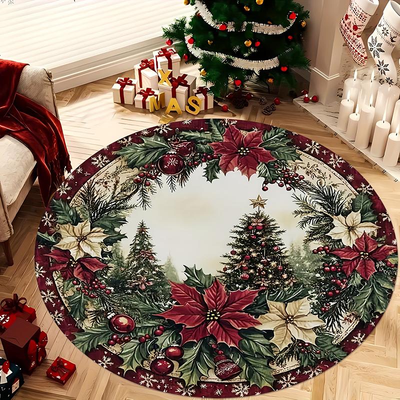 

1pc Christmas Round Rugs: Santa, Wreaths, Nutcrackers - Festive Decor for Home ,Christmas round carpet decoration.. 60cm