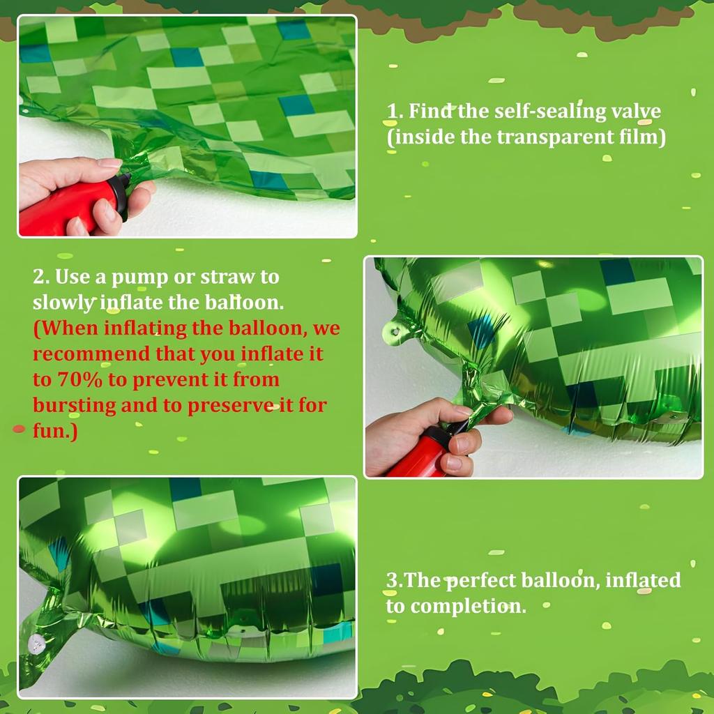 40 inch green pixel digital balloon set (0-9) pentagram aluminum foil balloons for decorating boys and girls' birthday parties