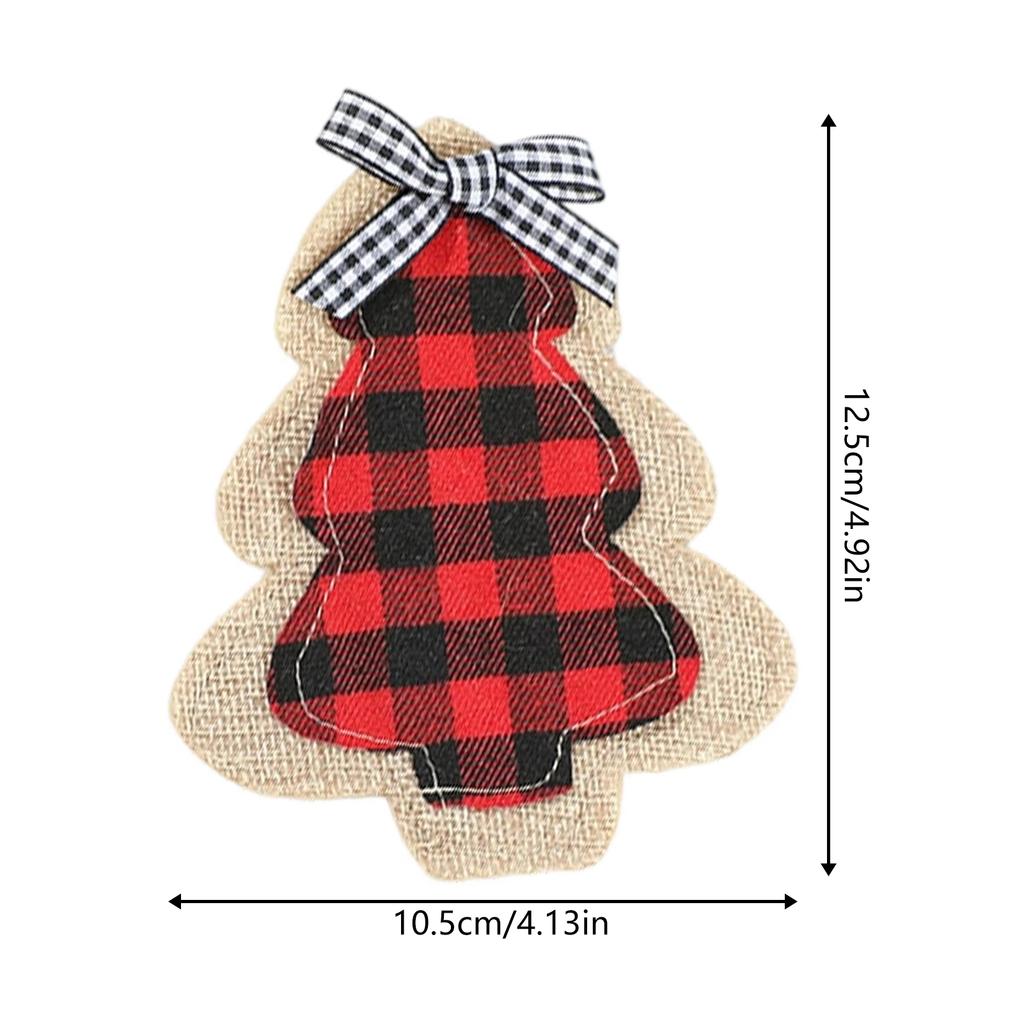 Christmas Plaid Fabric Fork and Knife Sleeves with Embroidery Holiday Table Decorations for Party Dining