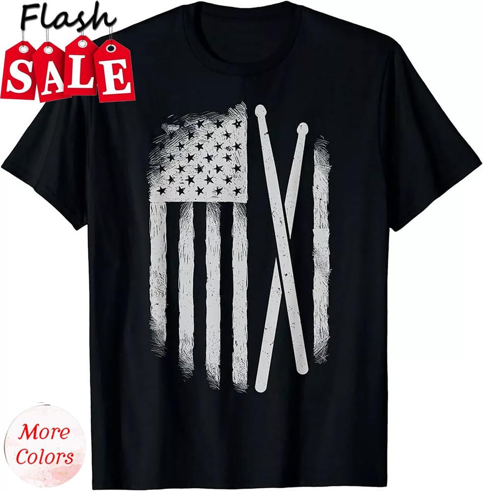 

2025/American Flag Drumsticks USA Drummers Vintage Drum Sticks T-Shirt Unisex T-Shirt XL