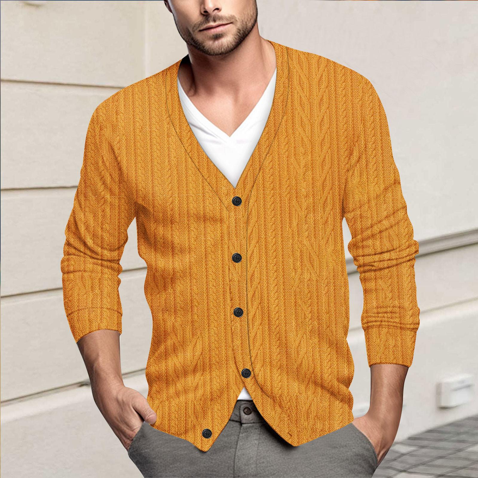 

Мужская повседневная однобортная модная куртка-кардиган с длинными рукавами на пуговицах L оранжевый