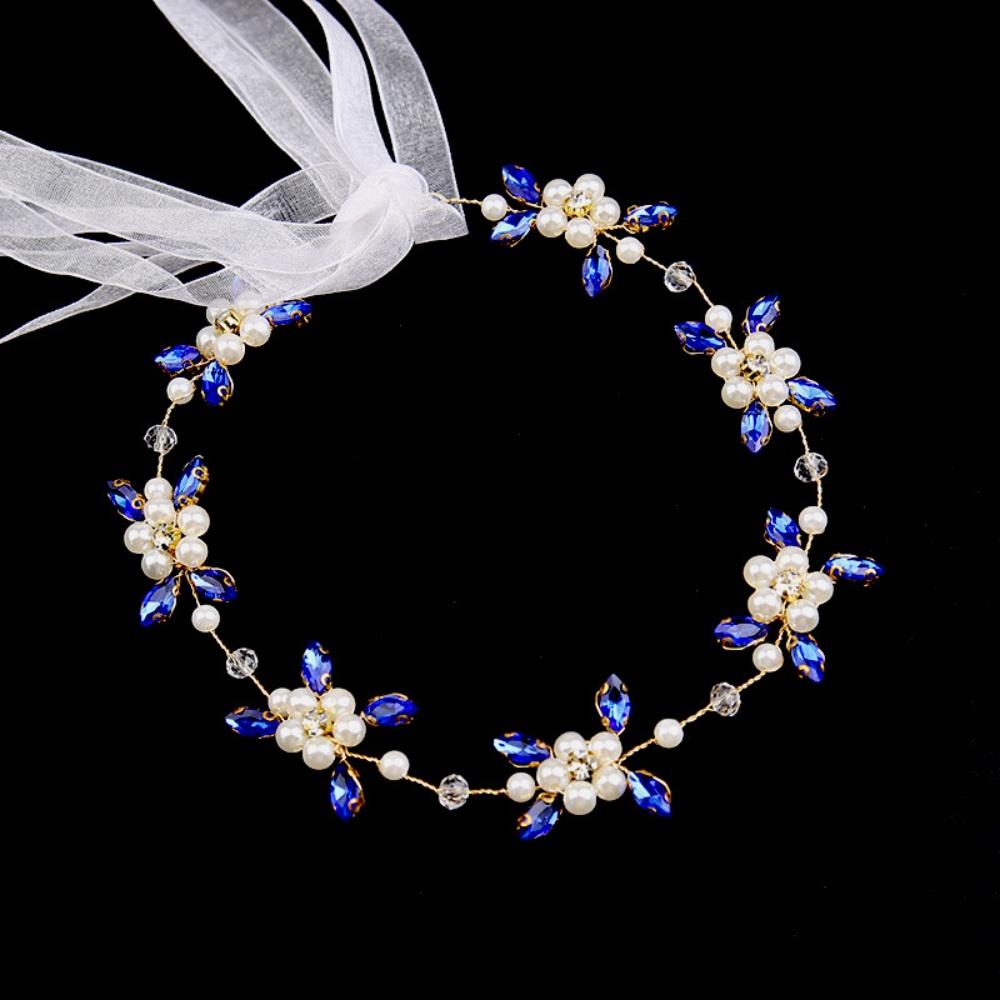 

1 Piece Blue Crystal Pearl Flower Headband, Forest Fairy Style, Suitable for Bridal Look / Daily Updos / Party Wear