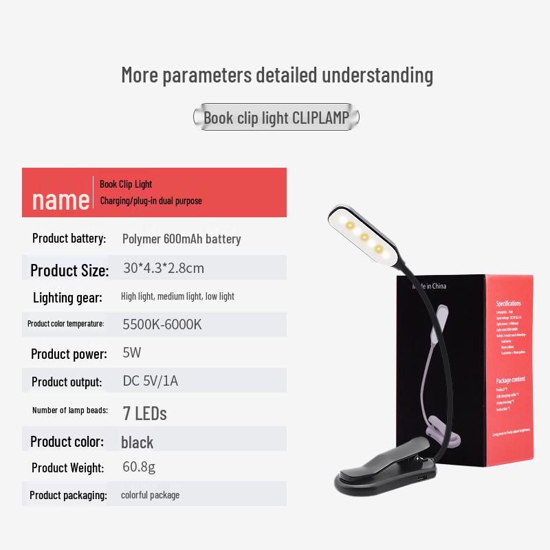 LED Eye Protection USB Clip-On Desk Lamp for Reading