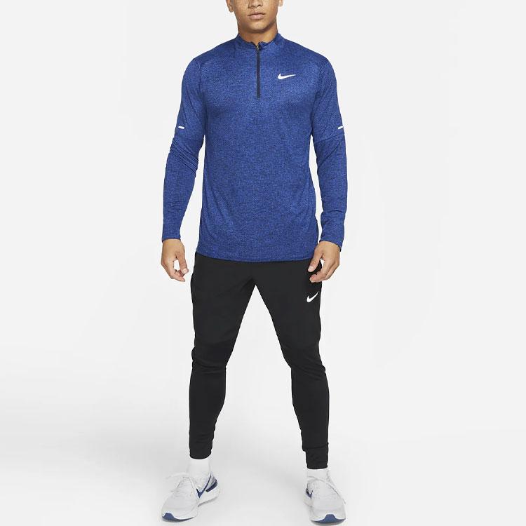Nike Solid Color Crew Neck Half-Zip Long Sleeve T-Shirt Men Tops Blue DD4756-451