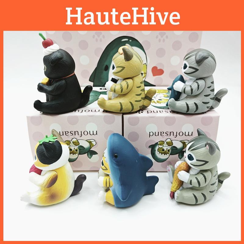 Shark Cute Cat Pvc Toy Figures 6 Pcs Mini Collectibles For Room Gifts Decor