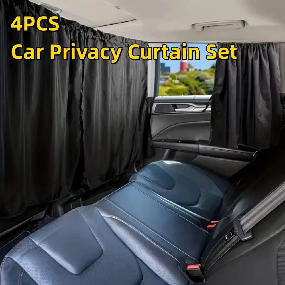 4pcs Black Car Privacy Curtain Set Detachable Privacy Travel Nap Car Window Sunshade Cover Night Car Camping Simple Curtain