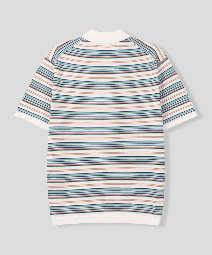 BLACK MOMENT Modern Striped Collared Knit Polo [Ivory Mix]