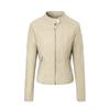 Womens Slim Fit PU Leather Jacket Stand Collar Zip Pockets Classic Streetwear