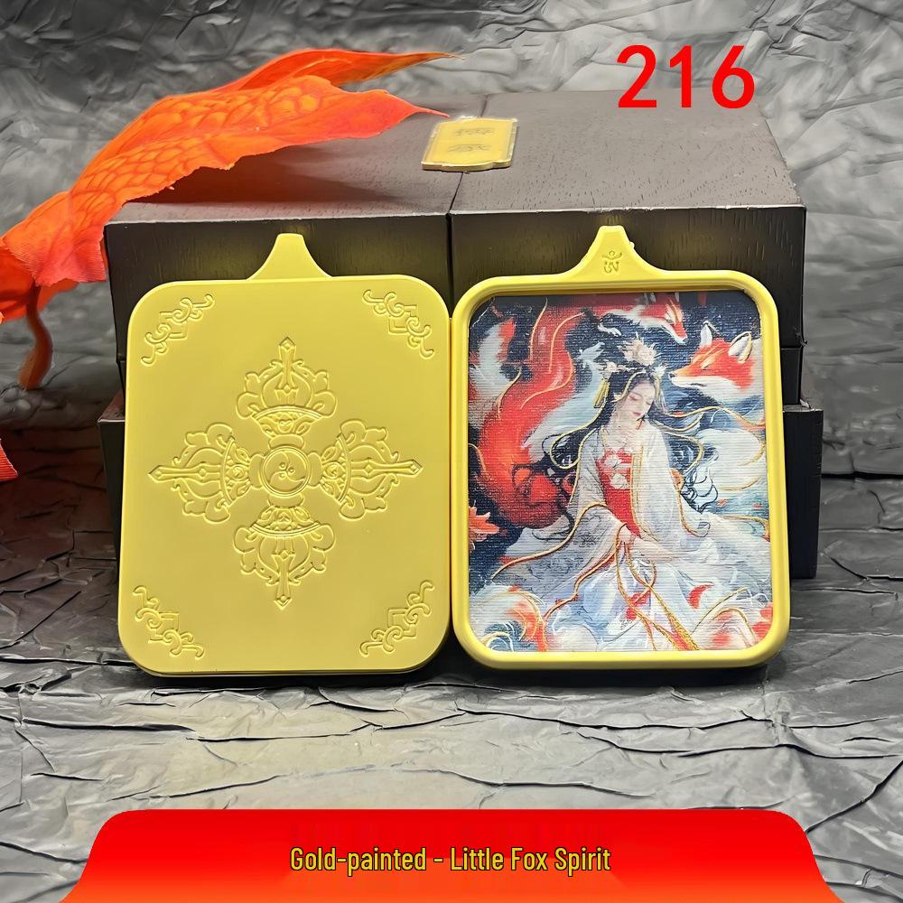 Hand-Painted Gold Nine-Tailed Fox Thangka Pendant Necklace