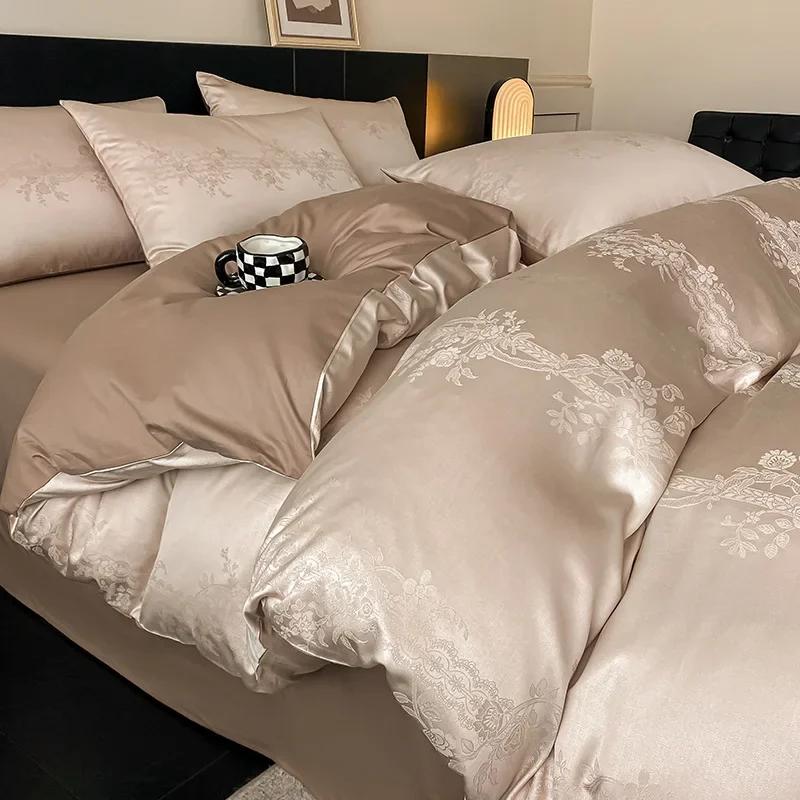 New Jacquard Satin Full Cotton Bedding Sets Light Luxury Soft Skin-Friendly Duvet Cover High Quality Bedclothes for Adults