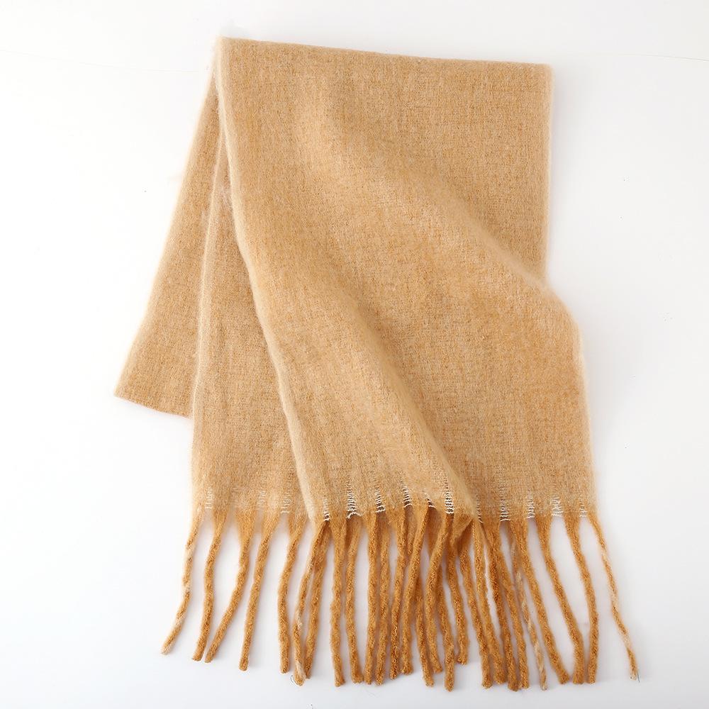 Solid color wicker edge beard mohair scarf women's winter thickened loop yarn warm student shawl
