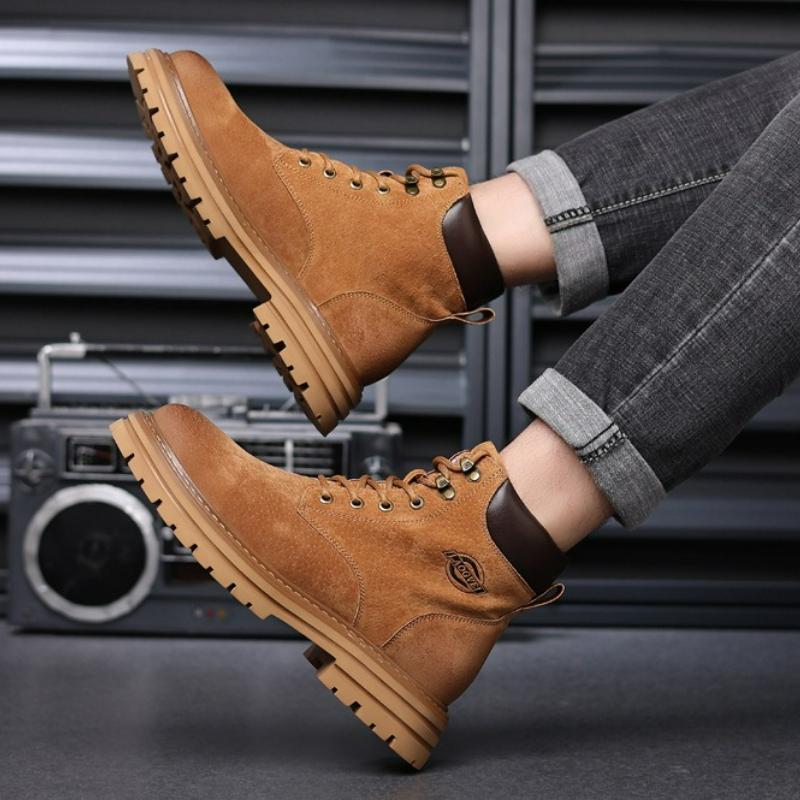 Men's Boots Outdoor Casual Shoes Fashion Leather Platform Male Ankle Boots High Top Work Men Shoes Lace-up Boots