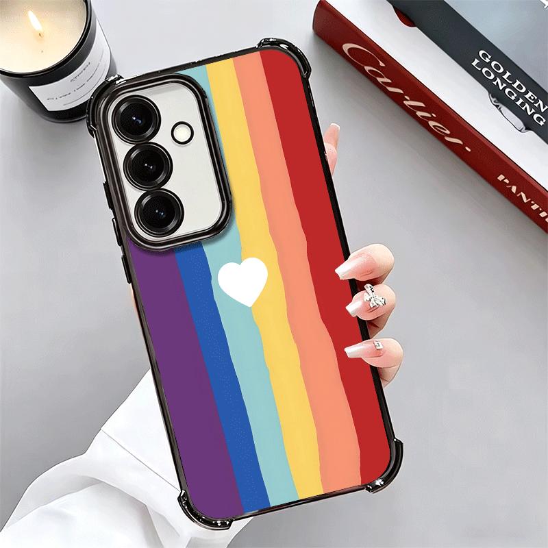 Rainbow Gradient Love Desgin Plating Phone Case For Samsung A17 A07 A37 A57 A16 A56 A15 A55 A14 A54 A13 A53 A26 A36 A25 A35 A24