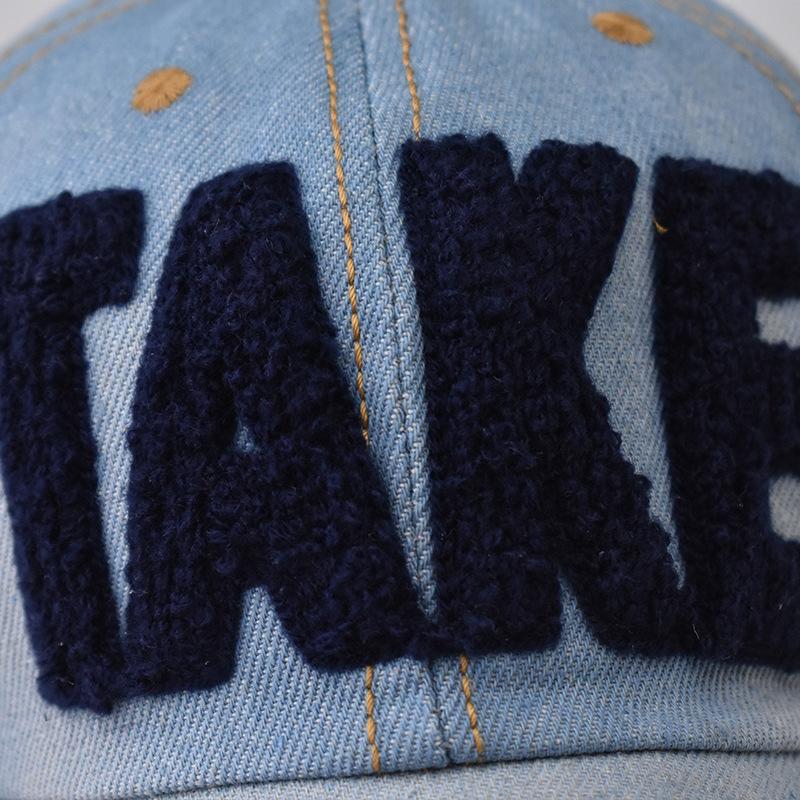 Men's and Women's TAKE Denim Baseball Caps, Washed Large Embroidered Denim Caps, Simple and Versatile Hats
