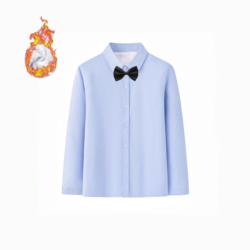 Kids' Fleece-Lined White Shirts and Thick Autumn/Winter Outfits