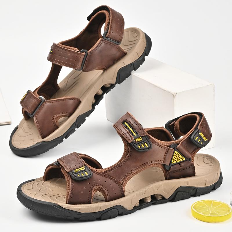 

TUINANLE Мужские сандалии Летняя кожаная обувь Мужские шлепанцы Нескользящая подошва Повседневная Деловая Пляжная обувь для мужчин 38 темно-коричневого