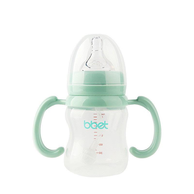 Biberon anti-colici cu gura largă Baohui Babixiang cu mâner și paie
