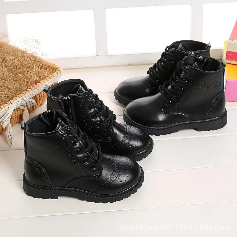 Jungen Stiefel Mädchen Flut Stiefel Schwarz Leder Klassische Kinder Stiefeletten Größe 21-37 Überkreuzte Kinder Flut Stiefel Weich Herbst Neue