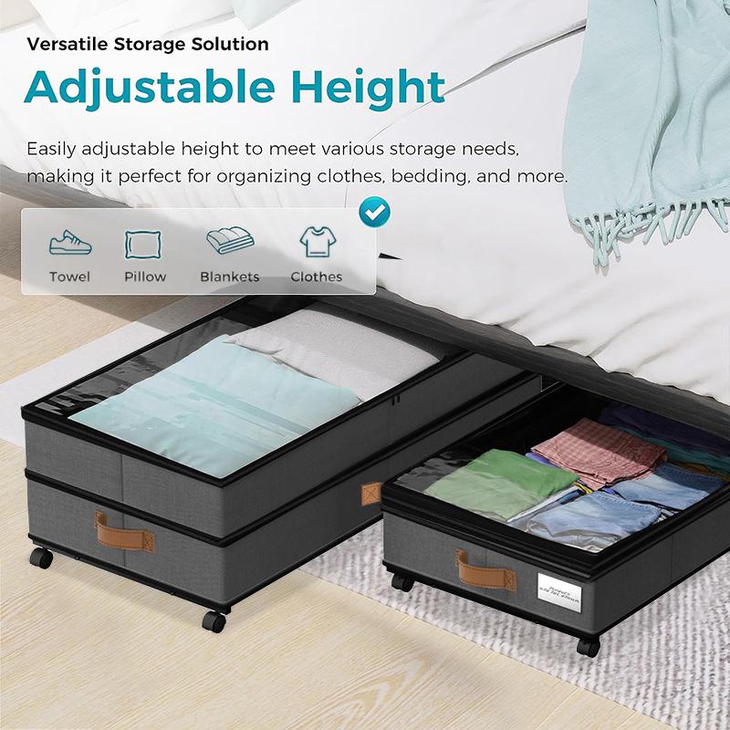 Under Bed Storage With Wheels, 72L Xxl Large Underbed Storage Containers, 11 Inches Height Under Bed Shoe Bins With Clear Lids