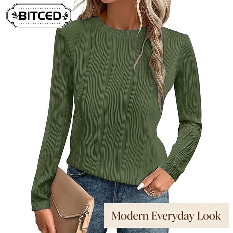BITCED Women's Fashion Casual Long Sleeve O-Neck Blouses & Shirts