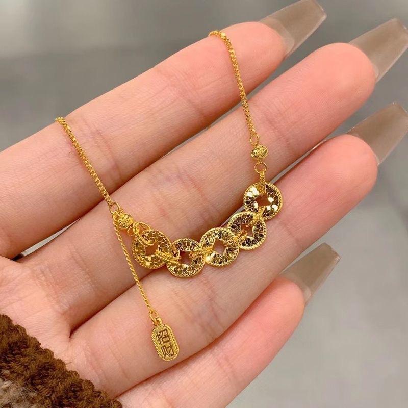 

Ожерелье с кисточками из пяти императорских монет, женское, новое, китайское, старинное, метод, золото, колотый лед, кулон на удачу, цепочка на ключицу, ювелирные изделия