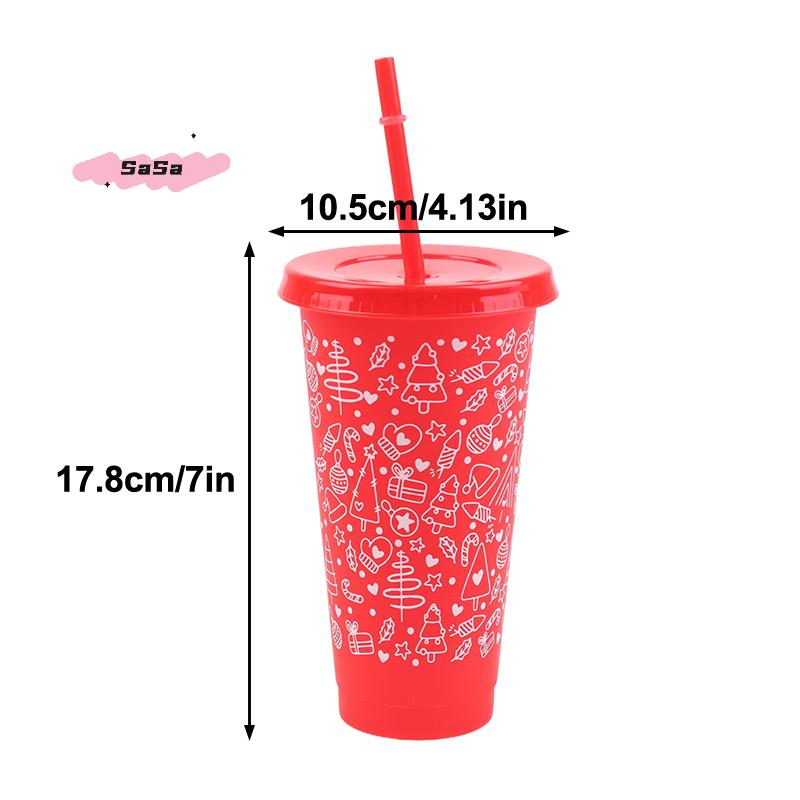 1Pc 710ML Christmas Coffee Straw Cup with Lid Reusable Xmas Tree & Snowflake Design Plastic Cup for New Year 2026 Party Favors