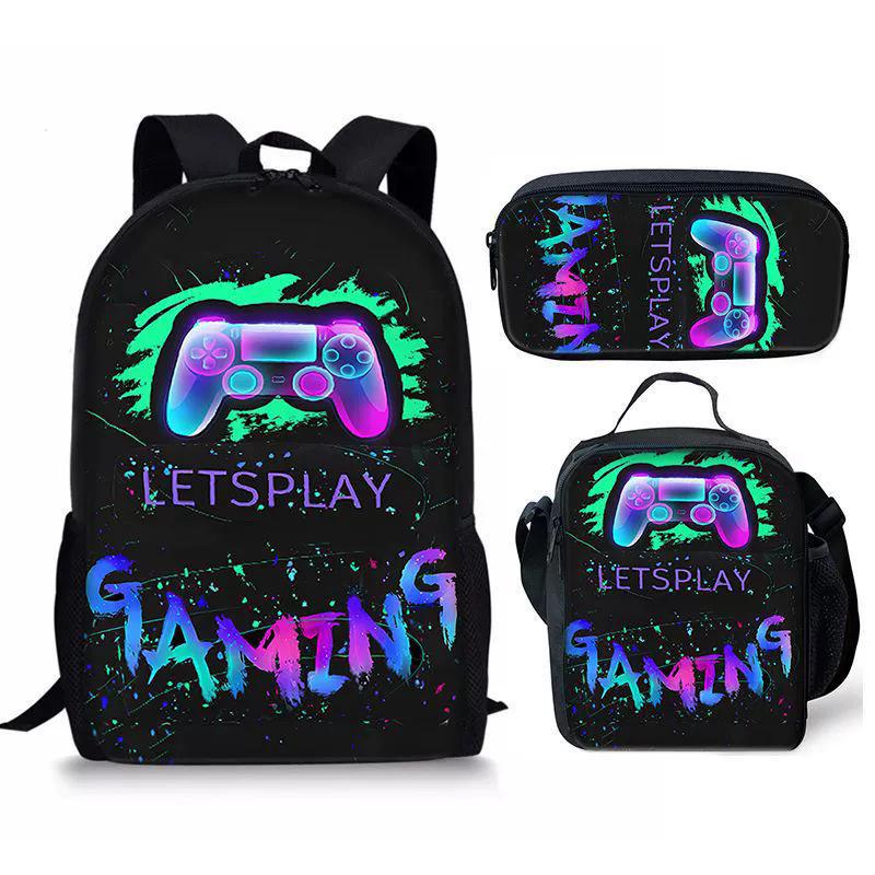 Spielkonsolen-Schülerrucksack D-made Dreiteiliges Paket, Federmäppchen, Bedruckter Rucksack, Rucksack
