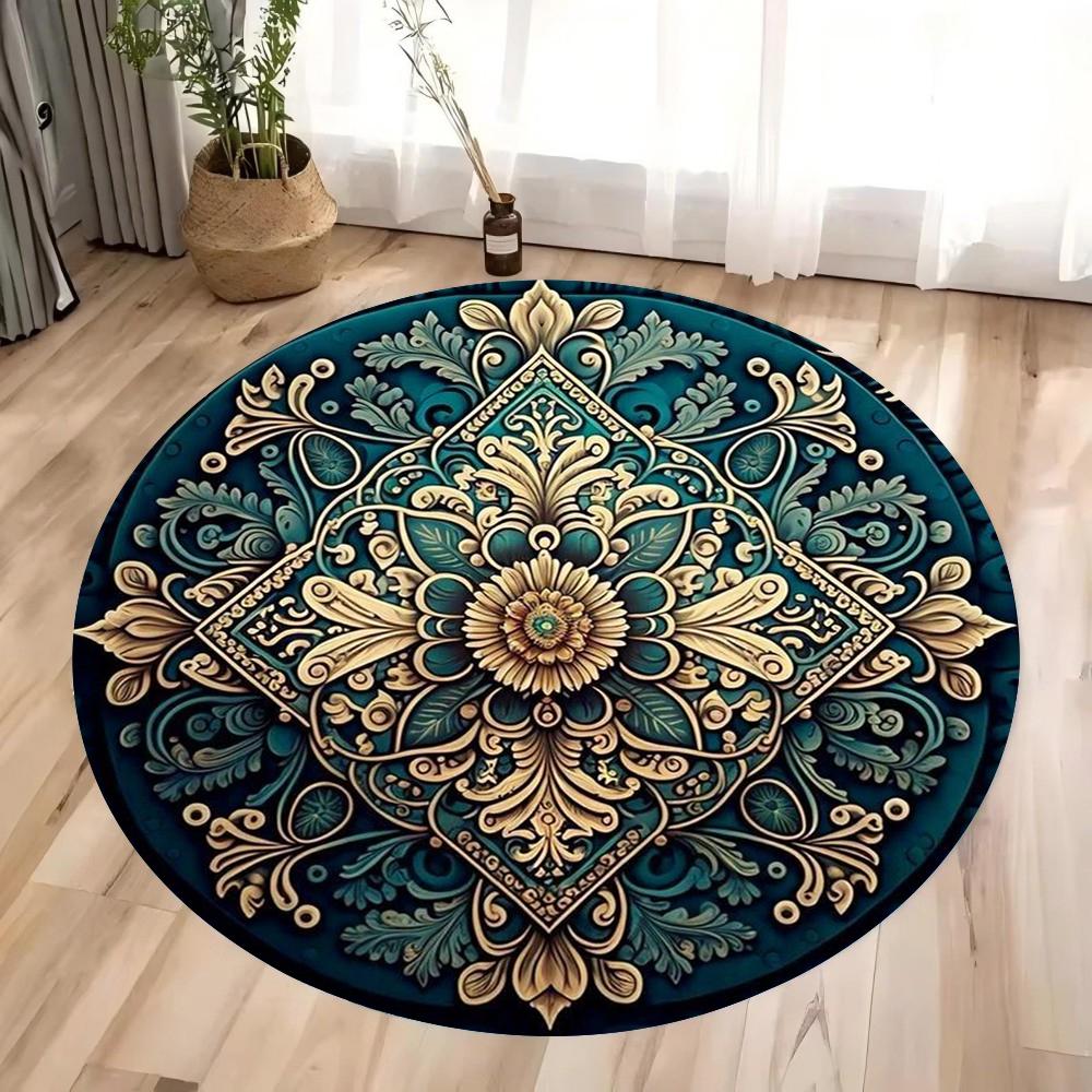 Barevný 3D mandalový Mystery Chakra potisk Kulatý koberec Meditační a jógový Protiskluzový Lze prát v pračce Pro ložnici a obývací pokoj