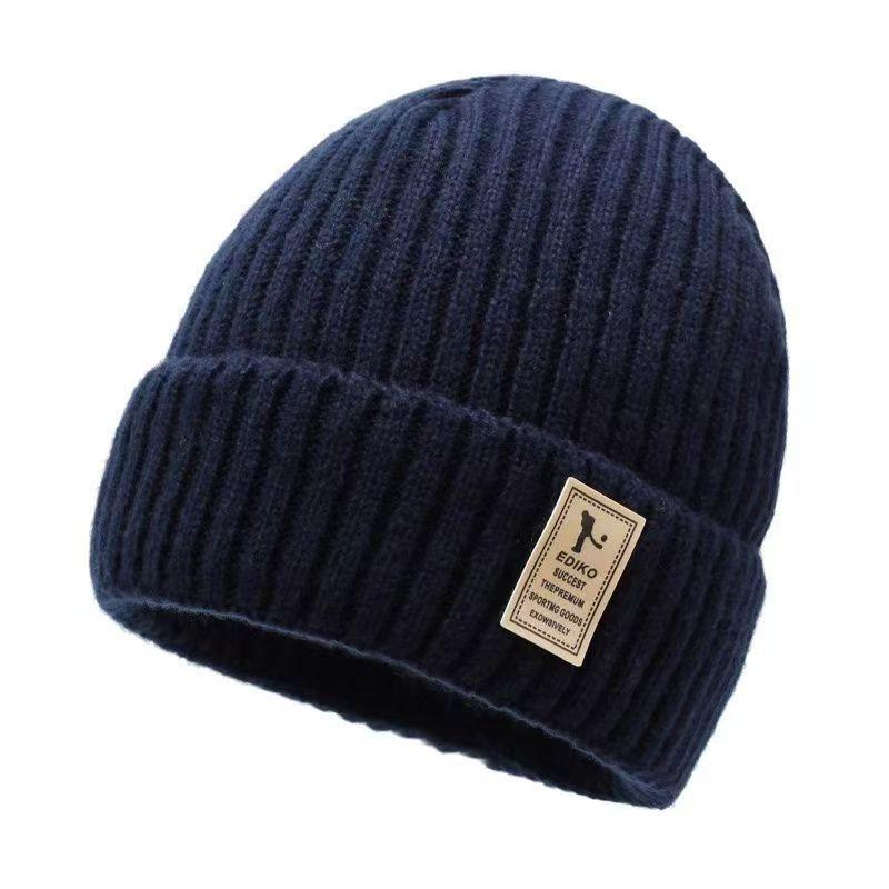 Hat men's winter knitted hat fleece thickened warm wool hat cotton hat winter riding windproof cold hat head