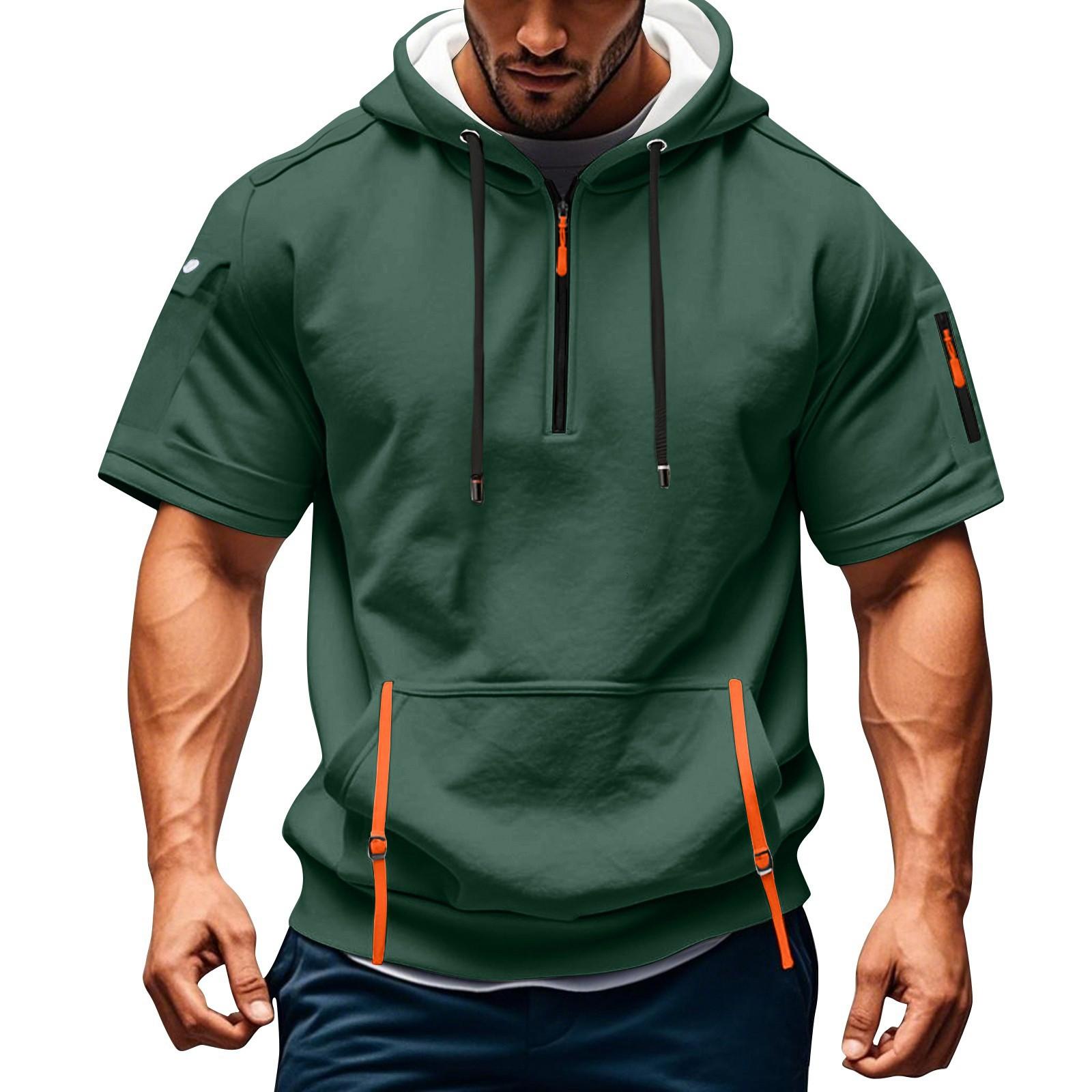 Blackrose Heren Zomer Shirt Ritszak Korte Mouw Hoodie Heren Sport Grote Maat Casual Sweatshirt XL