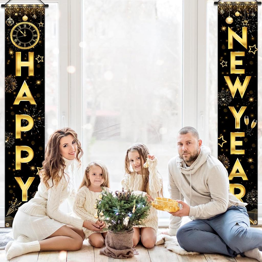 New Years Decorations 2026 Porch Banner, Happy New Year Door Banner New Year Front Porch Hang Door Banners, New Years Door Banner for NYE Party