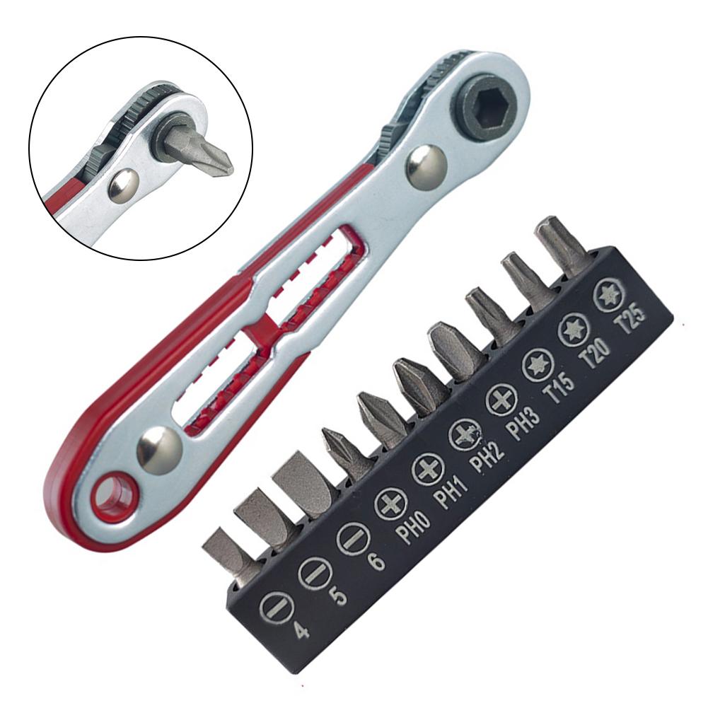 36 Teeth Ratchet Screwdriver Wrench Set with 10 Bits and 90 Degree Handle Designed for Tight Spaces and Detail Work