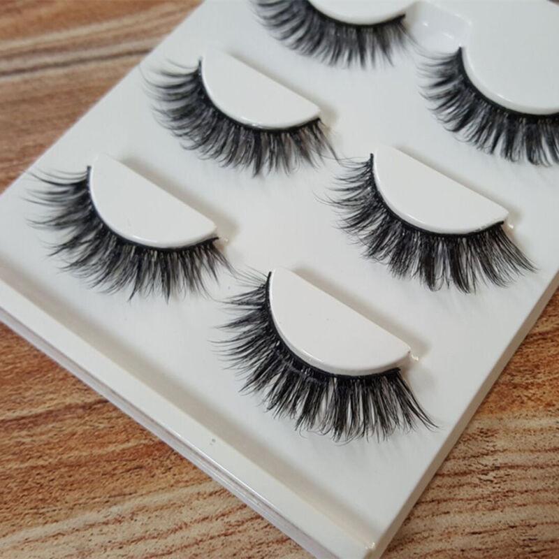 Luxurious 3 Pairs Black 100% Real Mink False Eyelashes With Natural Cross Style