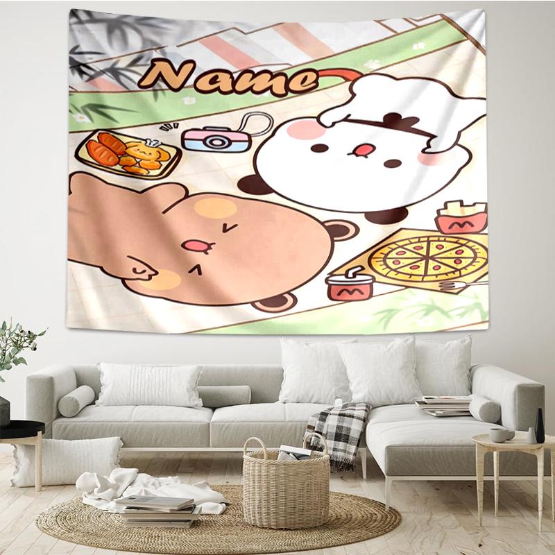Custom Name Bubu Dudu Print Tapestry, Backdrop, Easy Setup, Ideal for Bedroom, Office & Living Room, with Aesthetic Wall Hanging Decor.