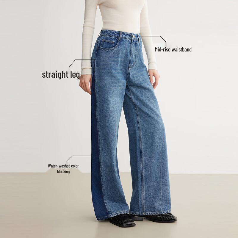 ELLE Women's French Retro Wide-Leg Denim Jeans