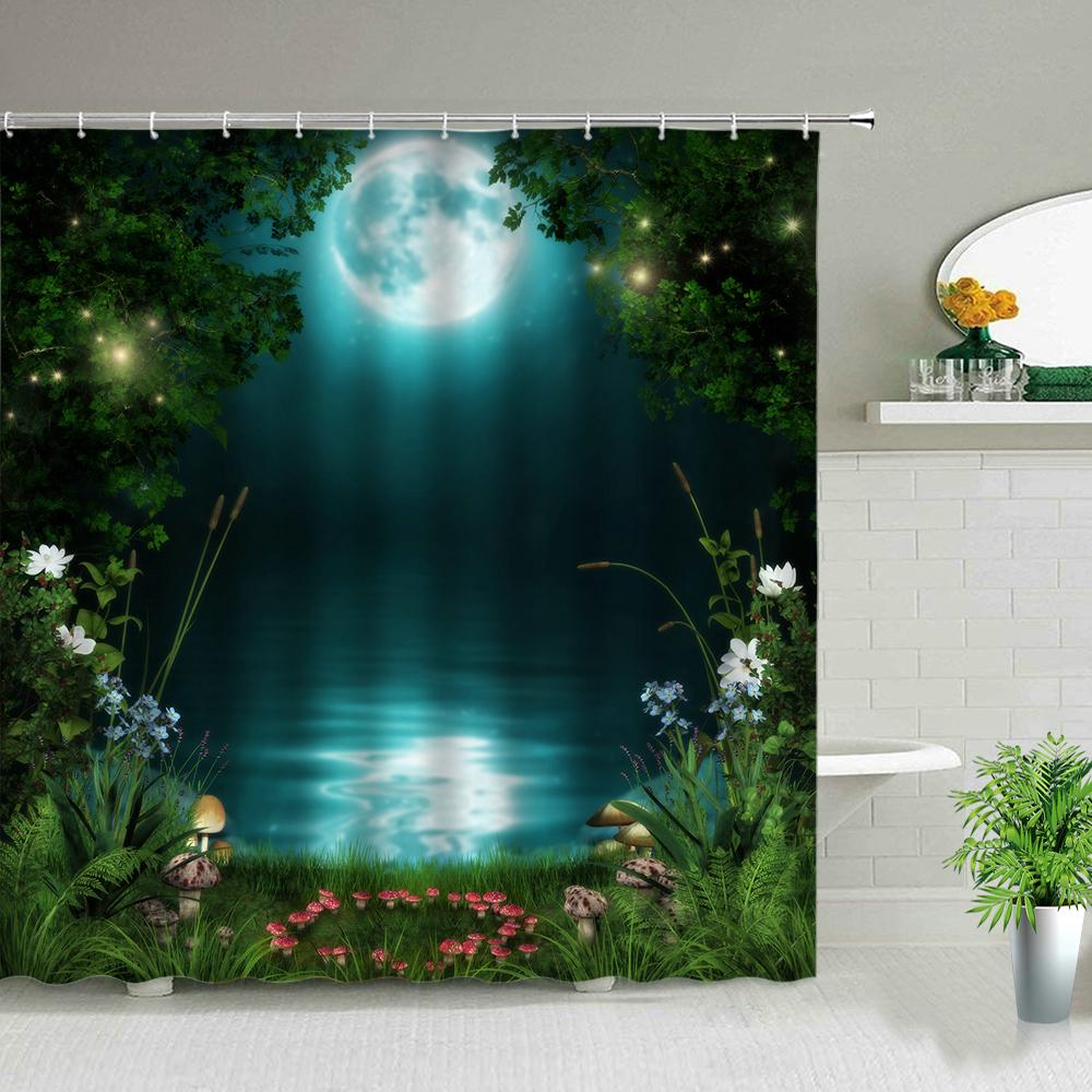 Fantasy Forest Shower Curtain Set Mystery Fairy Forest  Mushroom Flower Plant Home Bathroom Decor Curtains  Bath Accessory Set